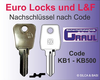 Nachschlüssel Euro Locks und L&F, gefertigt nach Code KB1 - KB500