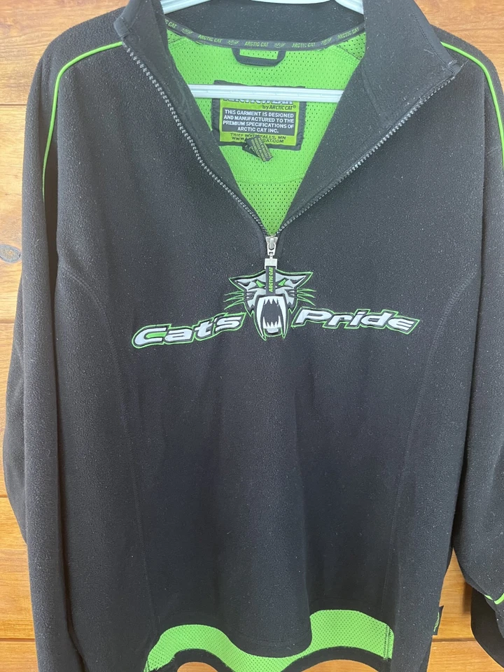 Vintage Arctic Cat Cats Pride Large Fleece Pullover Black/Green Snowmobile USA - Image 2 of 4