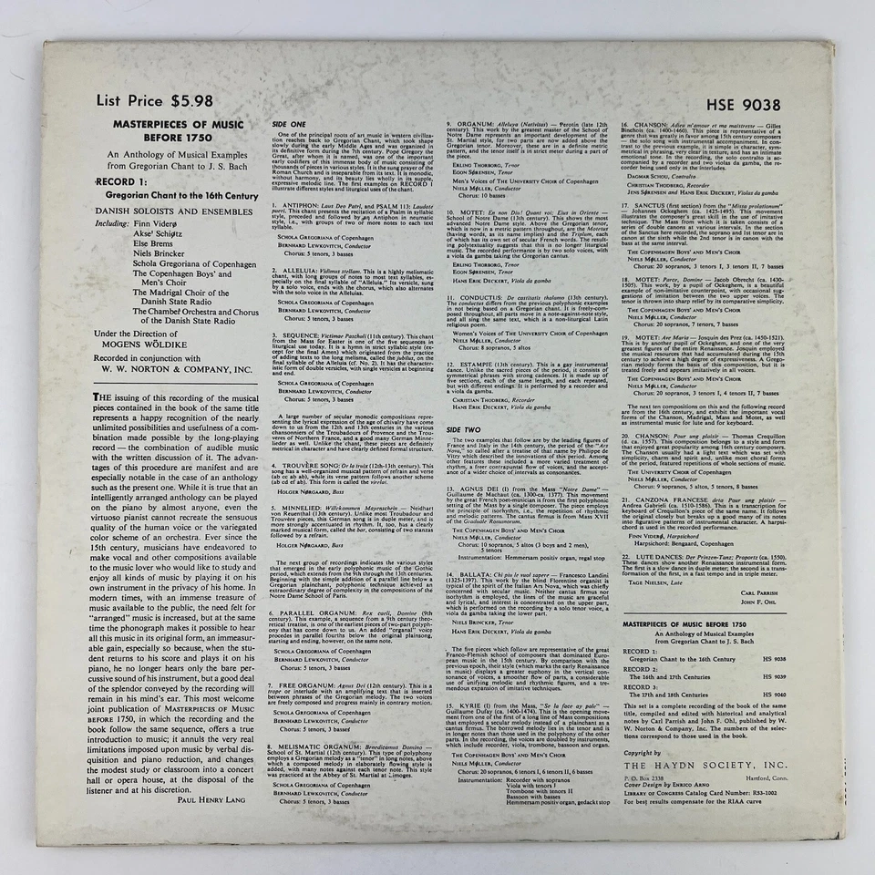 Masterpieces Of Music Before 1750 Bach Gregorian Chant To The 16th Century винил - Изображение 2 из 2