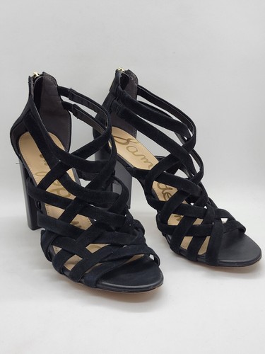 Sam Edelman Yori Black Suede Strappy Heels Women's Size 8 High Heel Sandals - Picture 1 of 7