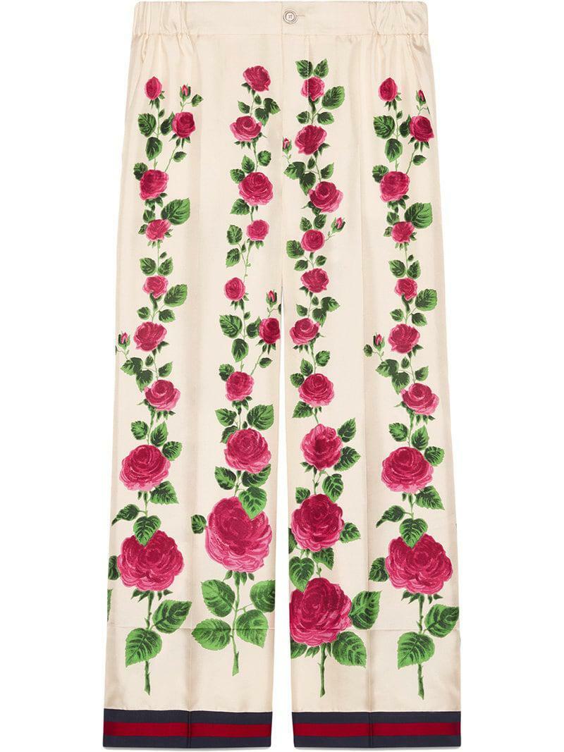 New Authentic Gucci Rose Garden Print Silk Web Pajama Cropped