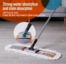 24" Commercial Dust Mop for Floor Cleaning, Heavy Duty Sweeper Broom with 2 Mi..