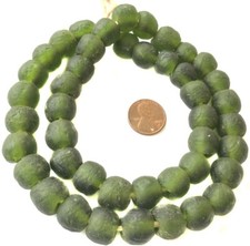14mm Dark Olive Green Handmade Krobo recycled Glass African trade Beads-Ghana