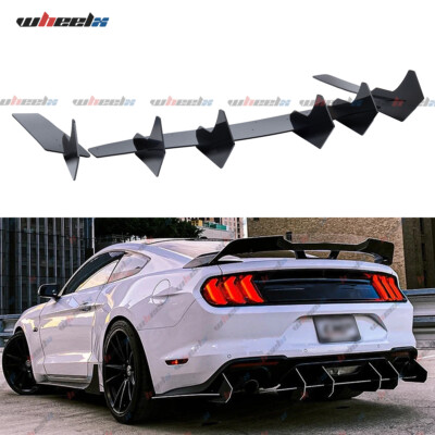 For Ford Mustang 2015-23 V2 Style Gloss Black Rear Diffuser & Rear Side Splitter