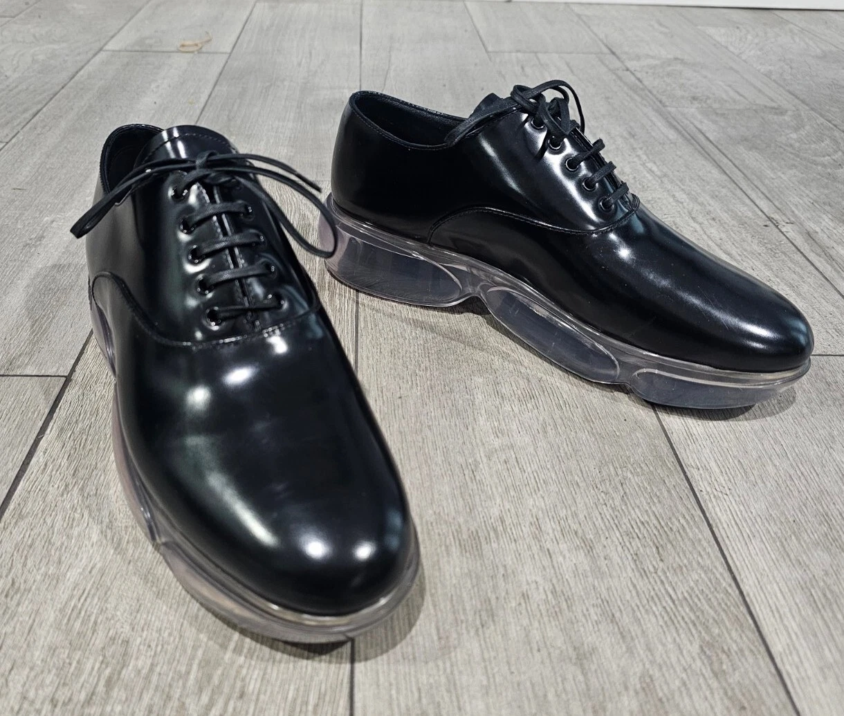 PRADA Unisex Pelle Nera Abito Sneakers Suola Lacciata Trasparente 40