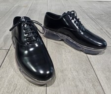 PRADA Unisex Black Leather Dress Sneakers  Lace Up Transparent Sole 40