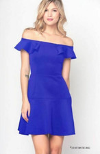 Yumi Kim Flirty with Me Blue Ruffle Off-Shoulder Fit & Flare/Skater Dress Small