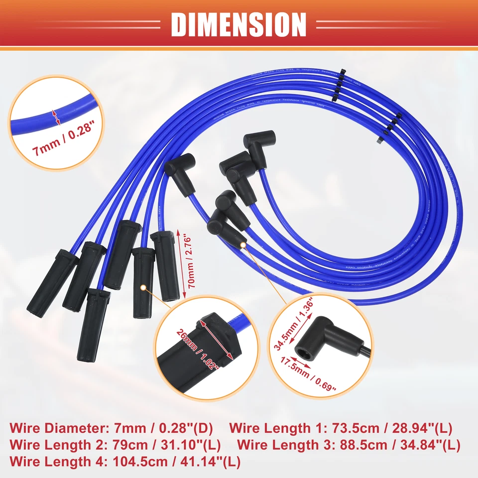 Peça de 6 fios de bobina de ignição de vela de ignição 7 mm compatível com Chevrolet Impala 2000-2005 - Imagem 3 de 4