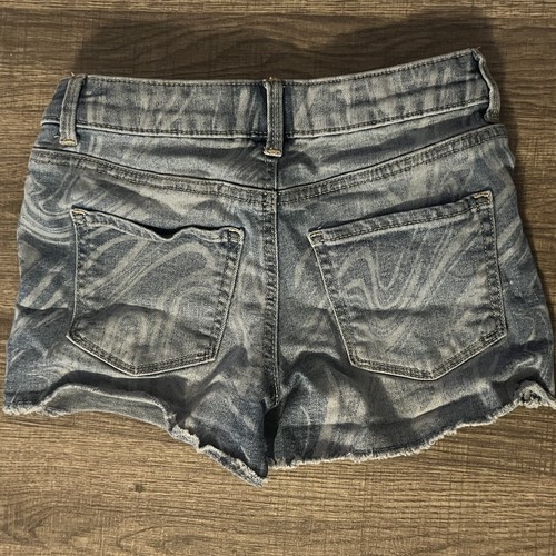 Girls SO Adjustable Waist Marbled Blue Jean Shorts Size 10 - Picture 3 of 7