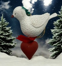 Vintage White Dove Christmas Tree Ornament Hanging Red Heart Bird Peace