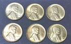1954 PDS, 1955 PDS, ,,  6 LINCOLN GEM RED WHEAT CENTS UNCIRCULATED