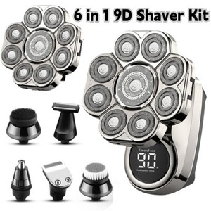 6 IN 1 Electric Bald Head Shaver 9D Rotary Hair Beard Trimmer Razor Rechargeable