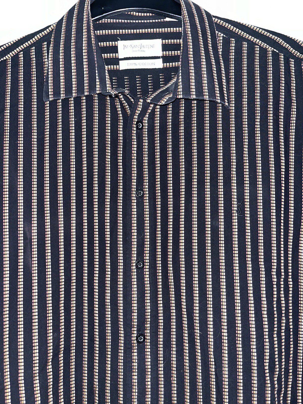 Yves Saint Laurent YSL Camicia a Righe Nero Uomo XL