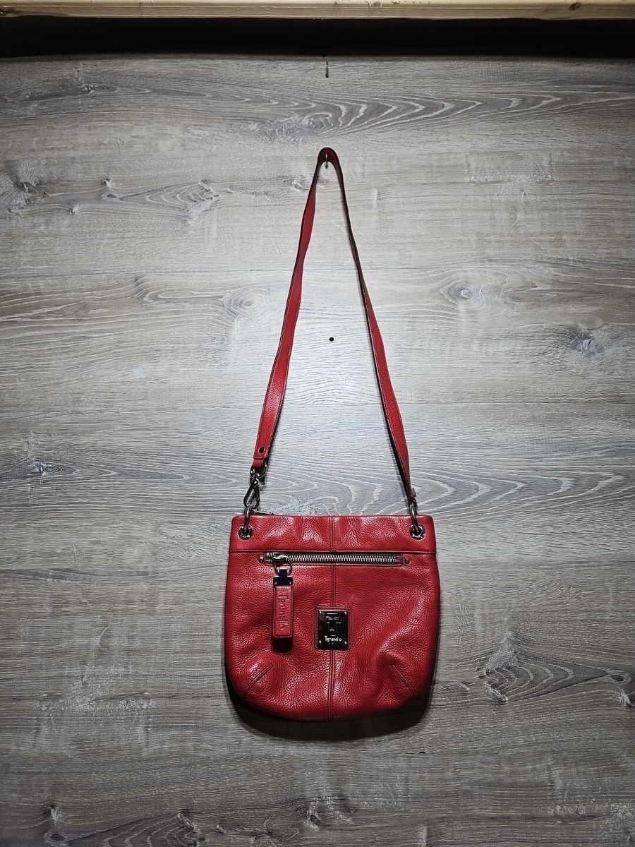 Tignanello Red Leather Crossbody Bag Purse Shoulder Multiple Pockets Travel