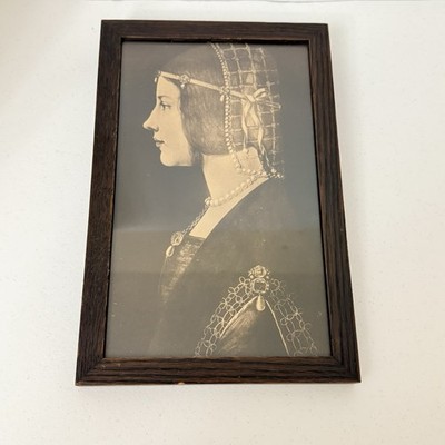 Vintage Beatrice d Este Portrait Framed Lithograph Leonardo Da Vinci 10.5'' x 7