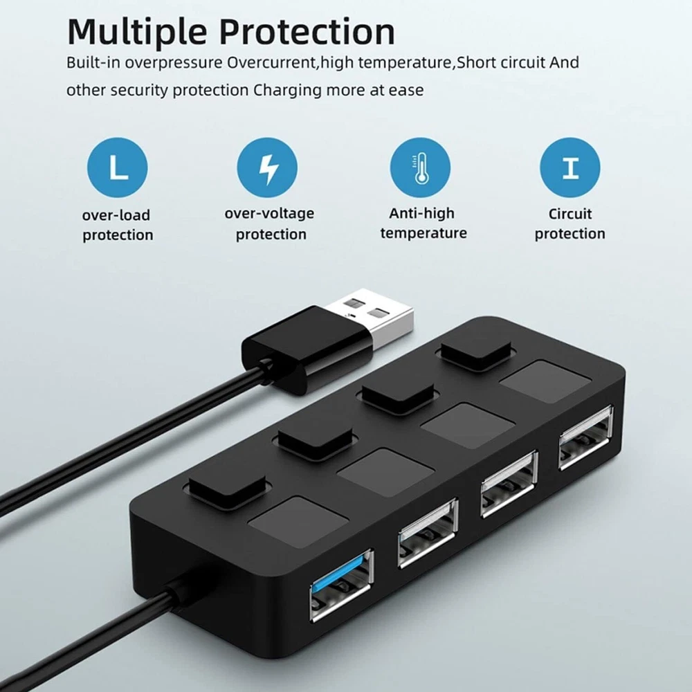 ANKKY 4-Port USB 3.0 Hub High-Speed Data Transfer Port Extender Splitter