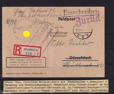 AF347) Deutsche Feldpost : R-Karte RETOURE ZUR&Uuml;CK aus Aufl&ouml;sung Spezialsammlung