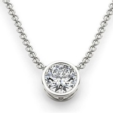 2Ct Round Cut Real Moissanite Solitaire Pendant Bezel Set 14K White Gold Plated