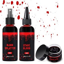 Fake Blood Makeup Kit, Washable Realistic SFX Spray and Gel 3 Pack