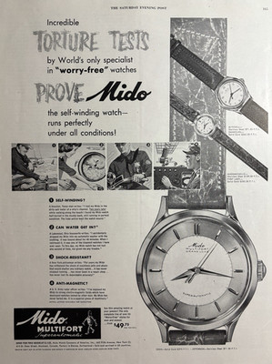 1952 Mido Multifort Watches Torture Tests Self Winding Automatic VTG Print Ad