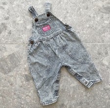 Oshkosh B'Gosh Vintage Acid Wash Hickory Stripe Overalls Romper 12m MADE USA