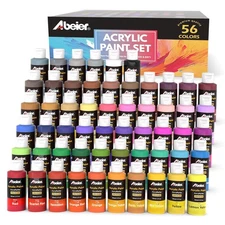 Acrylic Paint Set, 56 Colors (2oz/60ml), Matte Finish, Waterproof, Rich Pigme...