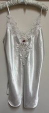 Vintage California Dynasty White Liquid Satin Bridal Nightgown W/ Lace Medium