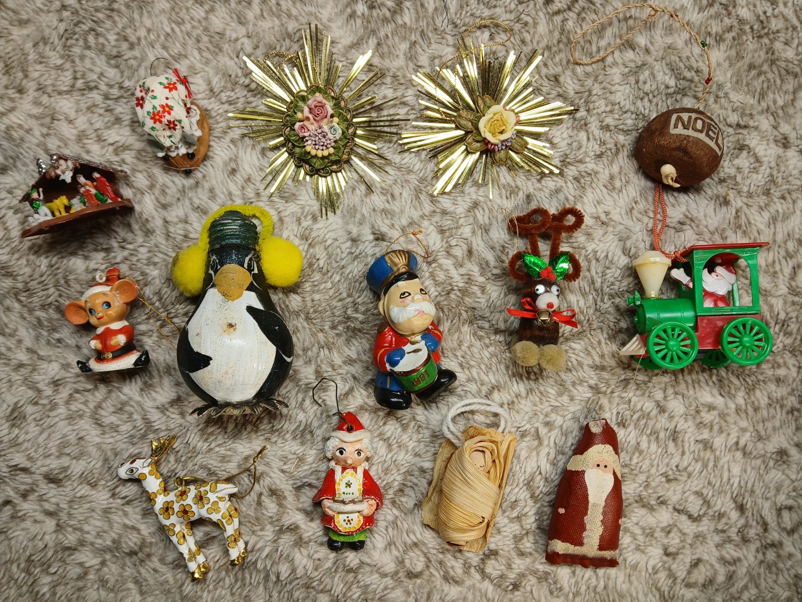 Lot Of 14 Vintage Mixed Ornaments Some Handmade Some Rare