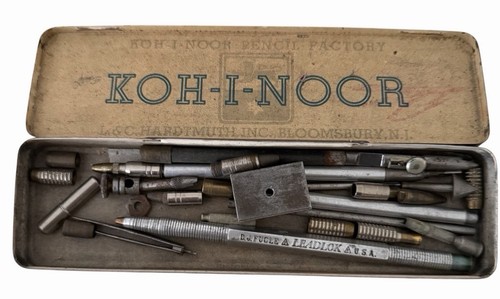 Vintage Koh I Noor Drawing Pencil Tin Container With mixed Metal Parts
