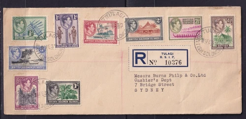 BRITISH SOLOMON ISLANDS KGVI 1939 FDC REGISTERED TULAGI TO AUSTRALIA #C2362