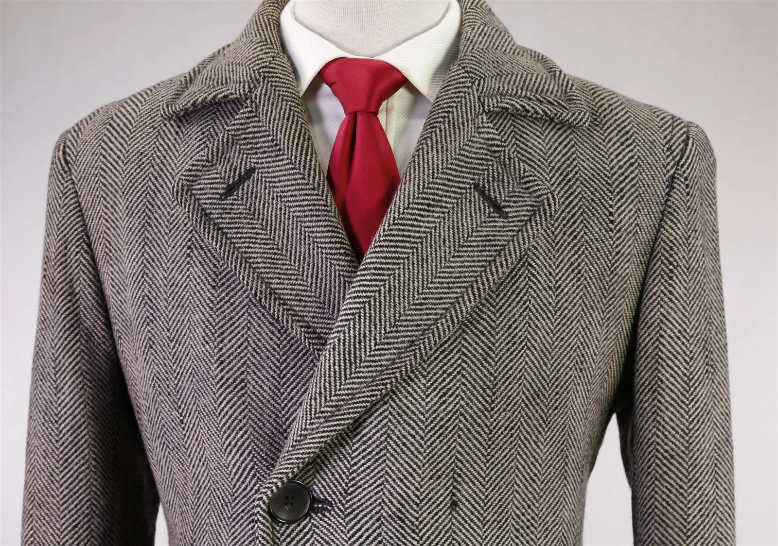Tom Ford Black Tan Tweed Herringbone Wool Silk Double Breasted Overcoat 38 40 - product detail image 3
