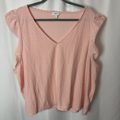 J. Crew Women's Pink Swiss Dot Key Hole Flutter Sleeve Lined Blouse Top Size 3X