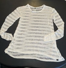 Oakley White Long-Sleeve Shirt Sheer/Striped Shirt/cover Up Size M Beach Summer