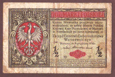 POLAND  German  Occupation  WWI  1/2 Marki  1917  Second Issue