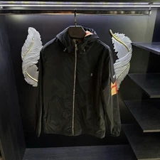 Authentic Burberry Men's Black Hooded Jacket – Iconic Check Lining, Size L