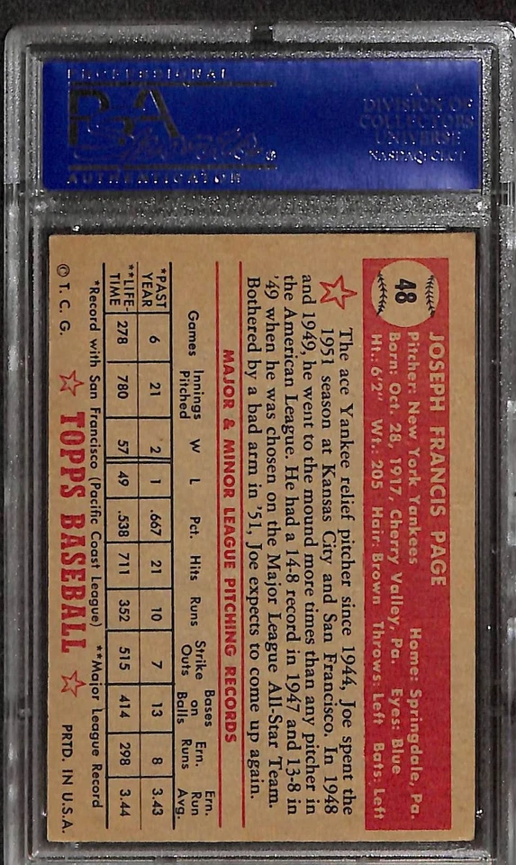 1952 TOPPS #48 JOE PAGE CORRECT BIO PSA 4.5 VG-EX 15489967 - Image 2 of 3