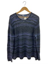 POLO RALPH LAUREN Native Border Knit Sweater Lightweight L Linen BLK Striped