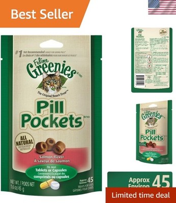 Delicious Salmon Flavor Greenies Pill Pockets for Cats - 1.6 oz, 45 Treats
