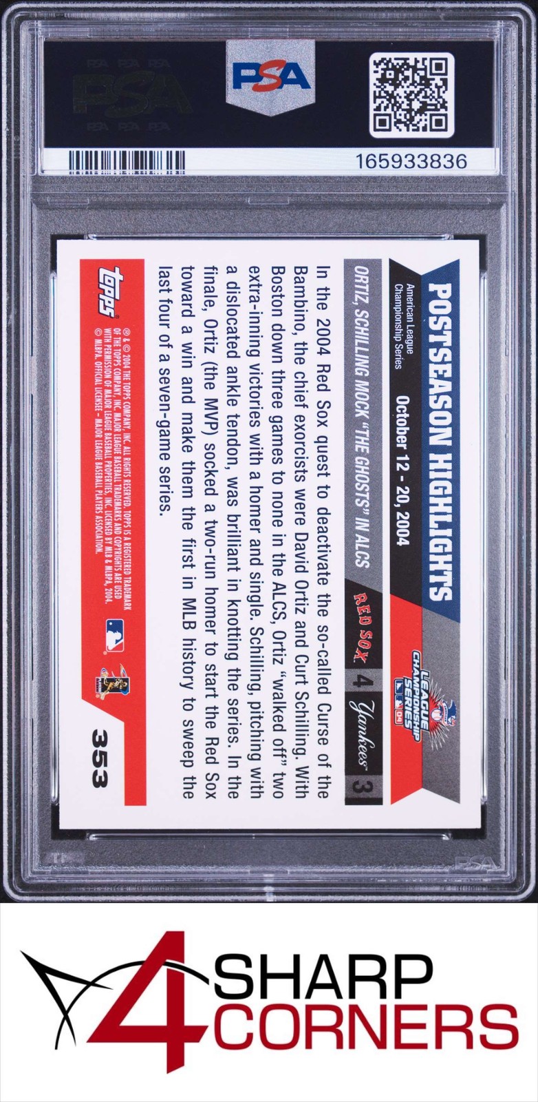 2005 TOPPS POSTSEASON HIGHLIGHT #353 DAVID ORTIZ RED SOX HOF PSA 10 view 2