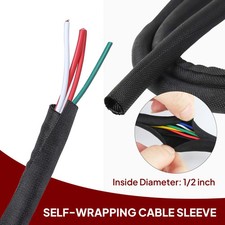 5-50FT Wire Tubing Cord Protector Braided Self-Wrapping Cable Management Sleeve