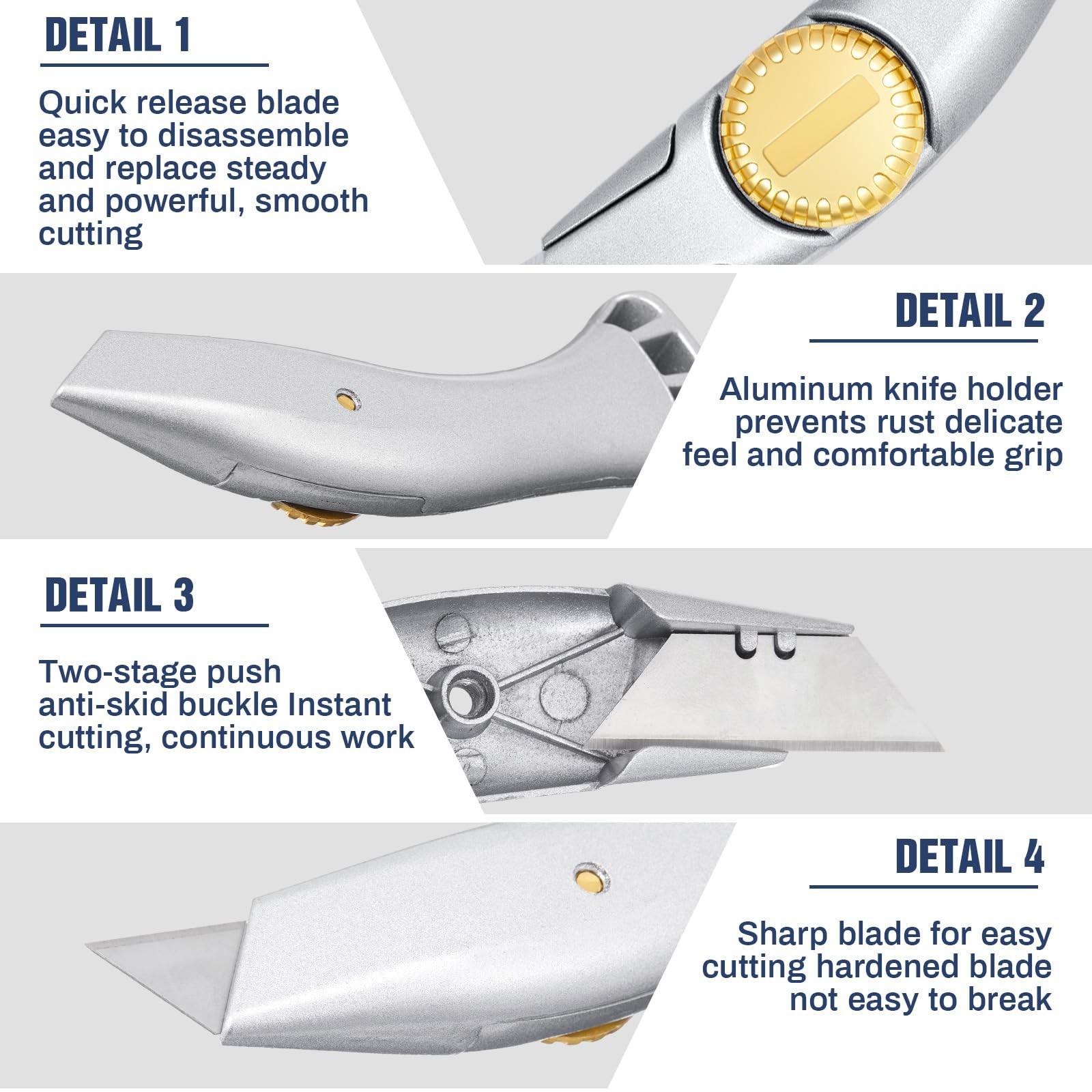 4 Pcs Navajas Para Roofing Carpet Knife Heavy Duty Vinyl Drywall Knife with R...