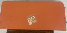 TORY BURCH Saffiano Skóra Pomarańczowe Okulary Etui Złote Logo 6,5" x 3"