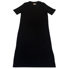 Madewell Black Ribbed Short Sleeve Pocket Comfy Minimalist Midi Dress Size XS