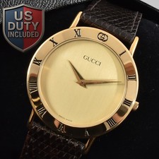 Box Vintage New Batt. Gucci 3000.2.M Gold Dial Quartz Men's watch Swiss JAPAN
