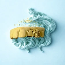 Custom Fit Grillz 2pc with Open Face and Chrome Heart  (925 Sterling SILVER)