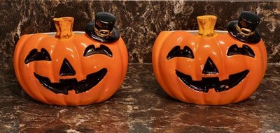 (2) Vintage E.O. BRODY CO. Jack-o-Lantern Candle Holders  Halloween Decor #A-353