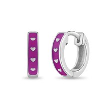 Pink Hearts 8mm Kids / Children's Earrings Hoop/Huggie Enamel - Sterling Silver