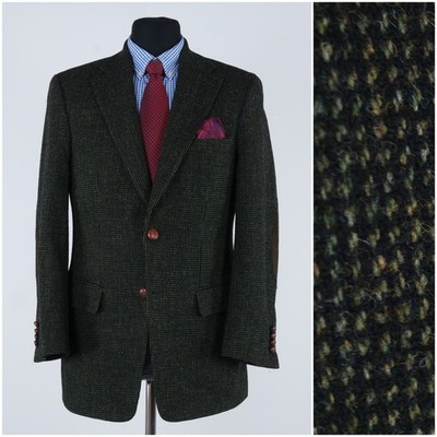 Mens HARRIS TWEED Jacket 40R US Size Dark Green Wool Sport Coat