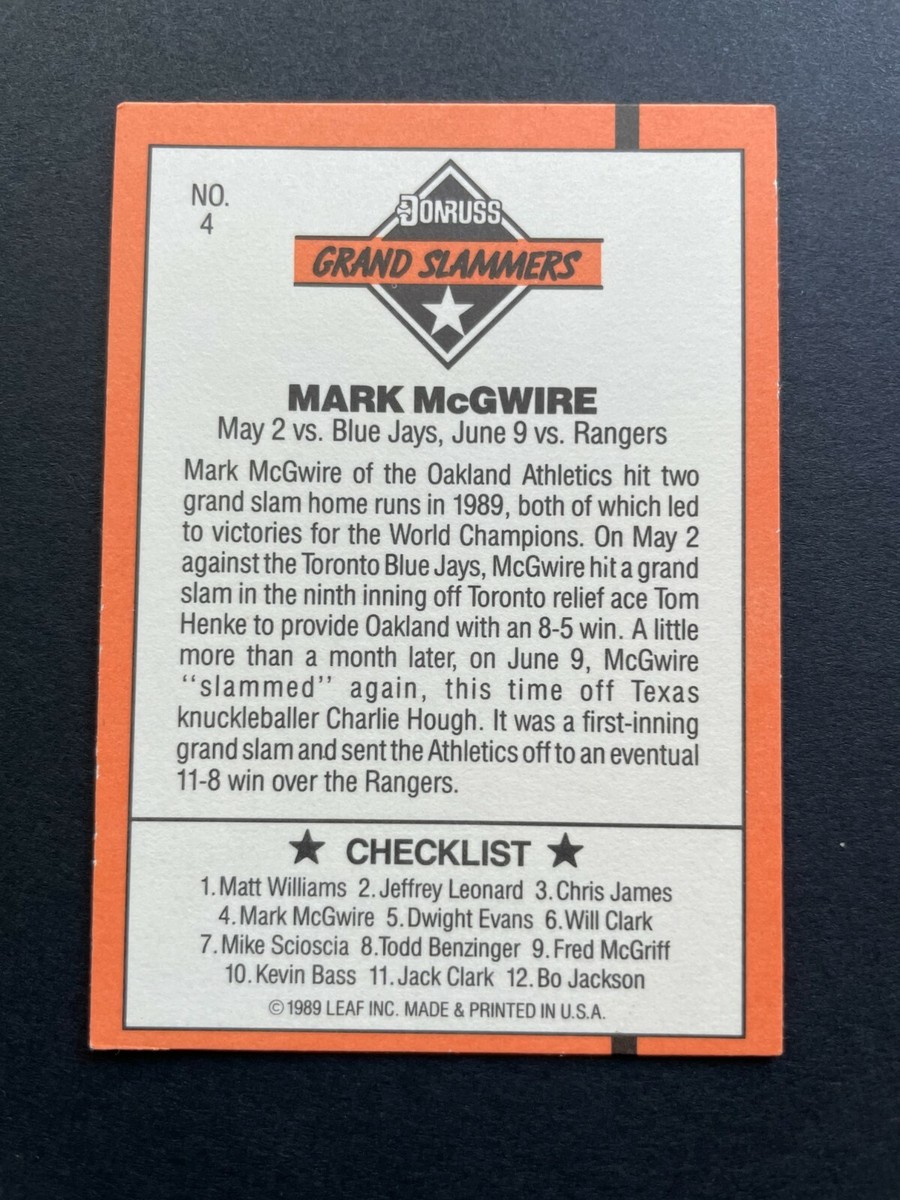 1990 Donruss Mark McGwire Grand Slammers card number 4 | eBay