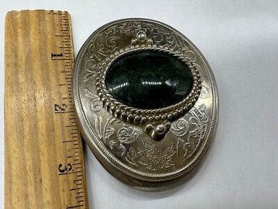 ESTATE SILVER TONE BELT BUCKLE GREEN AGATE SOUTHWESTERN 